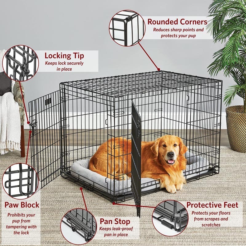 Heavy Duty Box Pet Black Metal Folding Cage Chew Resistant Carrier Handle Puppy Training Dog Cage Crate