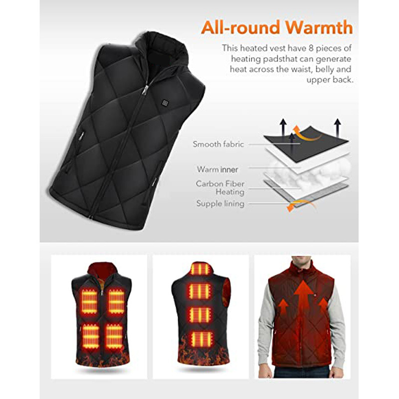 Skin Friendly Men Women Winter Warm 8 Heated Zones Outdoor Home Work Office Winter Warmer USB Charging Heating Vest