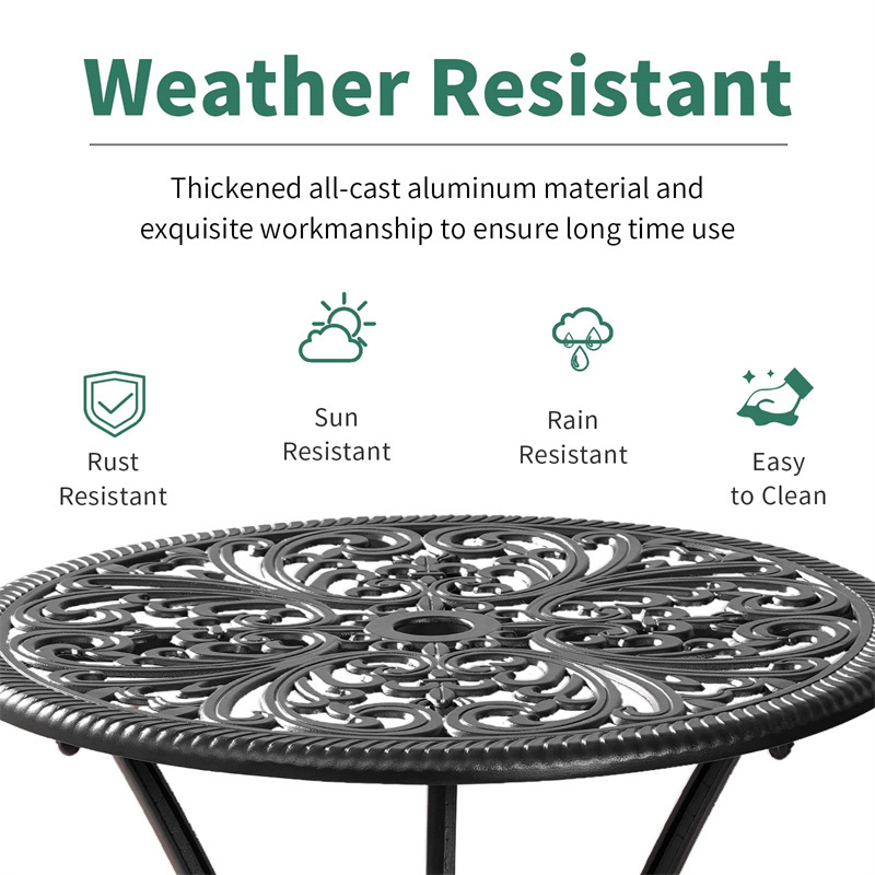 Outdoor Umbrella Hole All Weather Cast Aluminum Chairs Bistro Table Front Porch Patio Garden Furniture