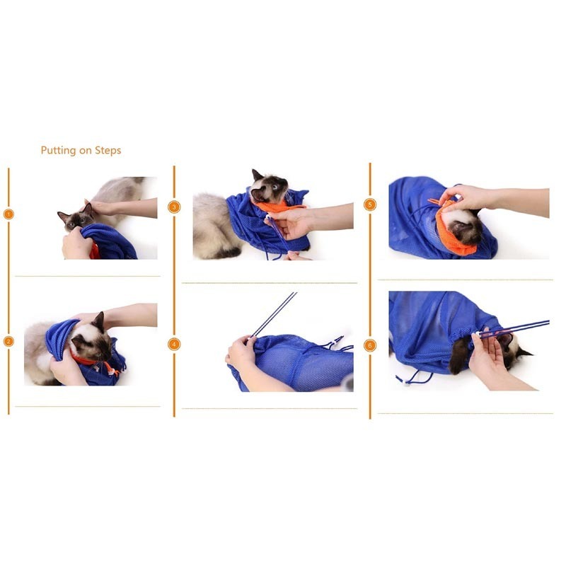 Puppy Dog Cleaning Polyester Soft Mesh Scratch Biting Resisted Bathing Injecting Examining Trimming Cat Grooming Bag