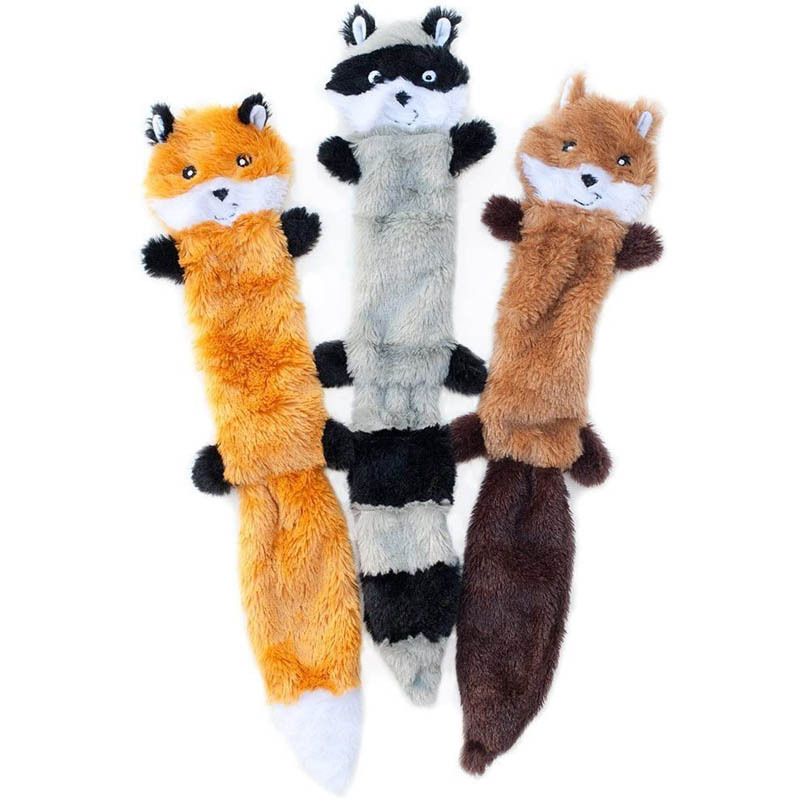 18 Inches Skinny Peltz No Stuffing Squeaky Plush Dog Toy Fox Raccoon Squirrel Pet Toys