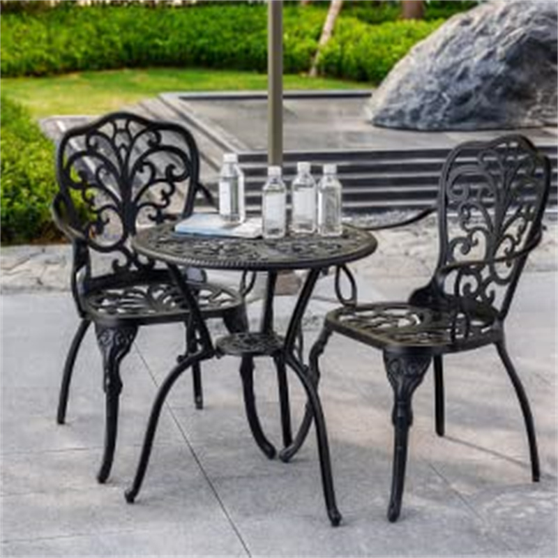 Outdoor Umbrella Hole All Weather Cast Aluminum Chairs Bistro Table Front Porch Patio Garden Furniture