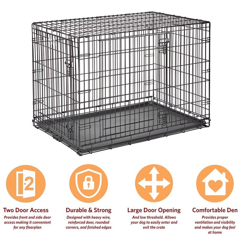 Heavy Duty Box Pet Black Metal Folding Cage Chew Resistant Carrier Handle Puppy Training Dog Cage Crate