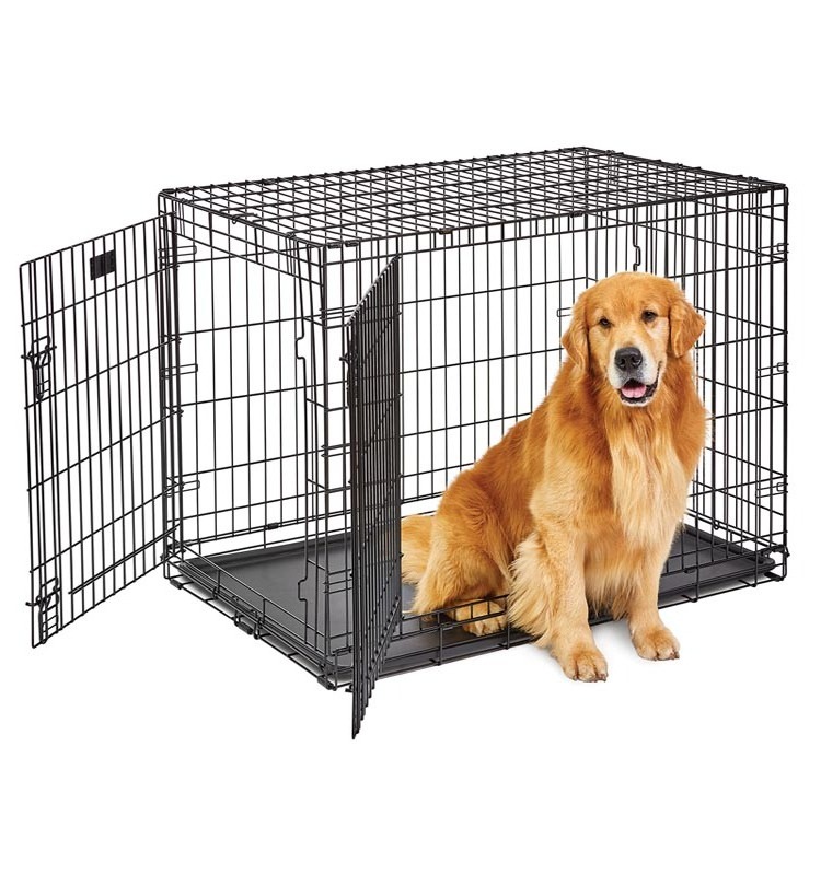 Heavy Duty Box Pet Black Metal Folding Cage Chew Resistant Carrier Handle Puppy Training Dog Cage Crate