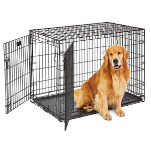 Heavy Duty Box Pet Black Metal Folding Cage Chew Resistant Carrier Handle Puppy Training Dog Cage Crate