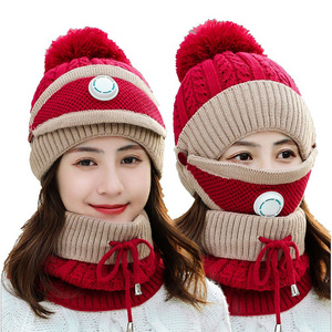 Cycling Bike Warm Knit Thick Fleece Lined Winter Cap Neck Warmer Outdoor Skating Skiing Sports Winter USB Heated Hat Scarf Sets