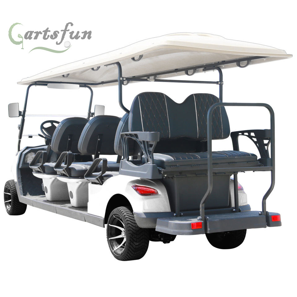 White 4 Wheel 6+2 seater 60km/h gas powered Vehicle golf hunting cart