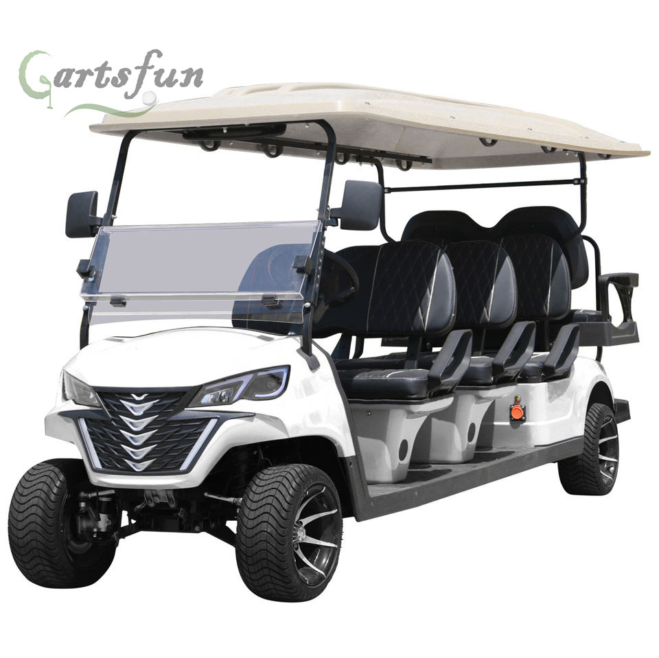 White 4 Wheel 6+2 seater 60km/h gas powered Vehicle golf hunting cart