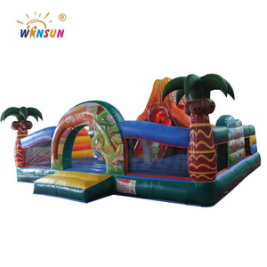 Inflatable Jurassic Giant Dinosaur Park Kids Jumping Bouncy Castle With Slide Palm Tree Commercial Inflatable Jumping Castle