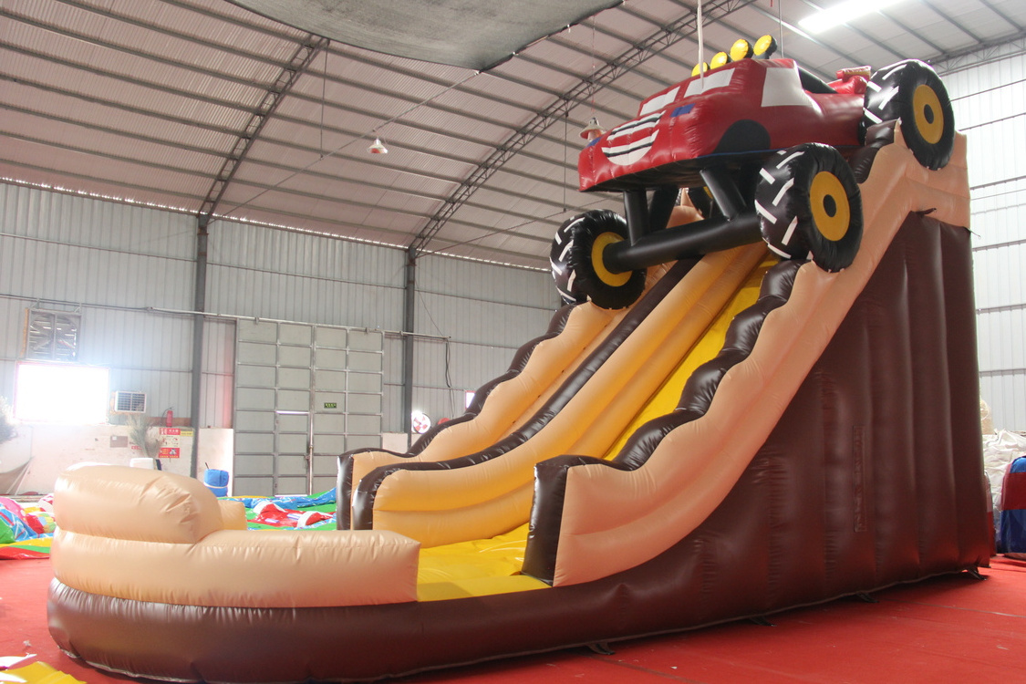 Hot sale commercial monster truck toboggan slide jump house bouncer combo slide inflatable