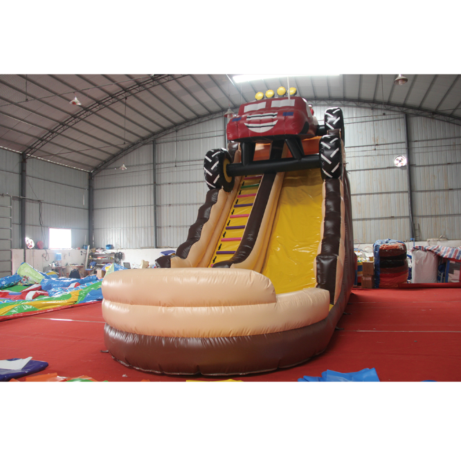 Hot sale commercial monster truck toboggan slide jump house bouncer combo slide inflatable