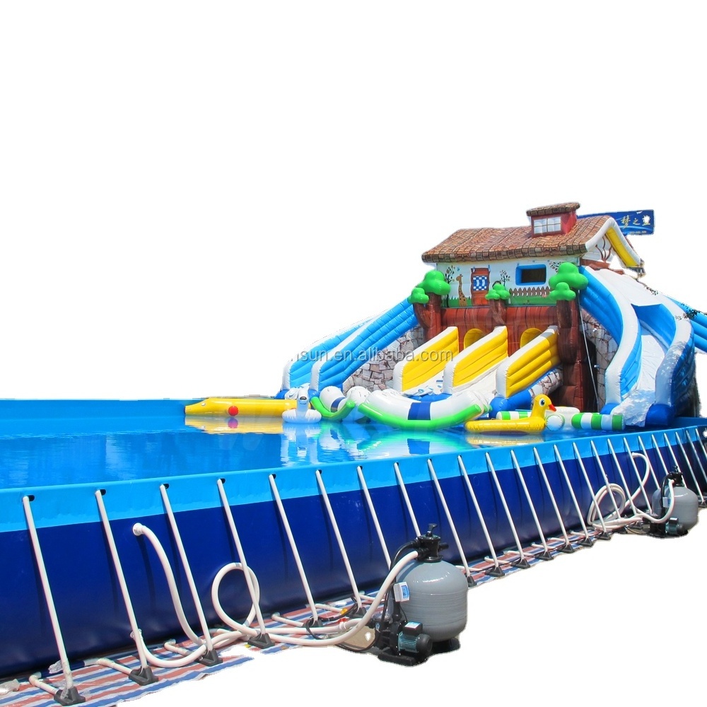 Prefabricated Folding Steel Frame Swimming Pool/outdoor easily assembled metal swimming pool