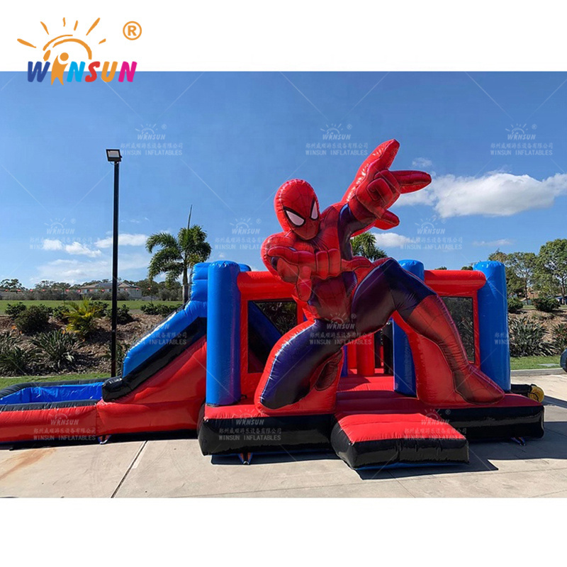 Commercial Inflatable Bouncy Bouncer Spiderman Jumping Water Castle  Inflatable Bounce House With Slide For Sale