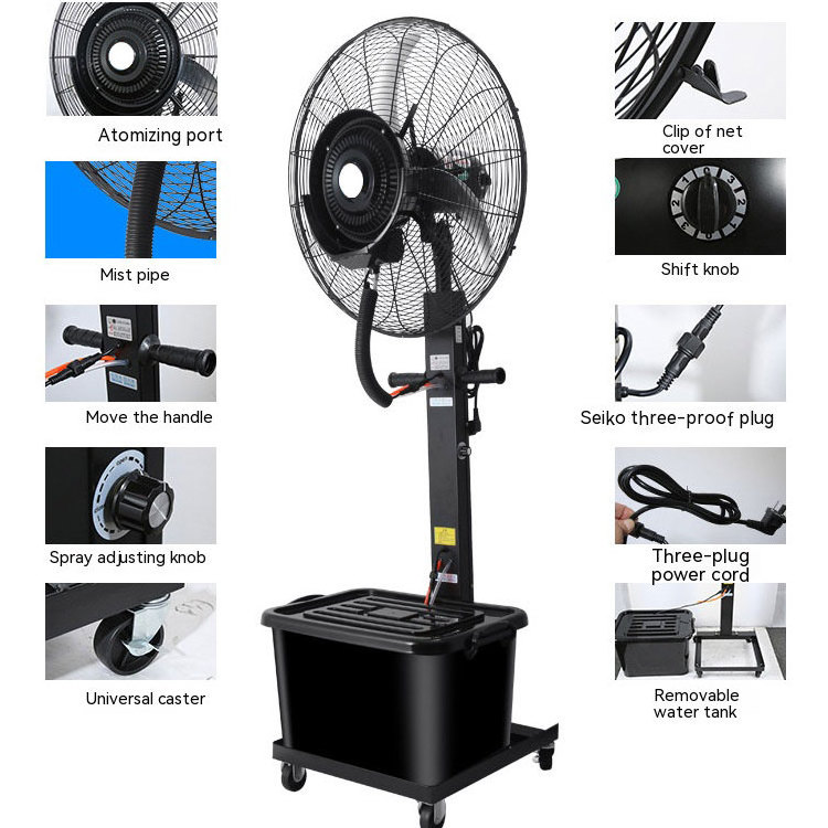 Pedestal 42L Water Tank Air Cooling Water Spraying Large Industrial Mist Fan for outdoor