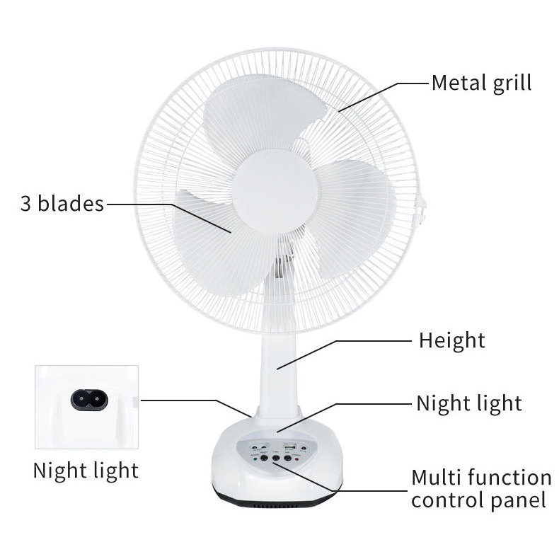 12 Inch Solar Ac/dc Dual Rechargeable Electric Desk Fan With Led Lighting Mobile Phone Charging Solar Panel For Home Office