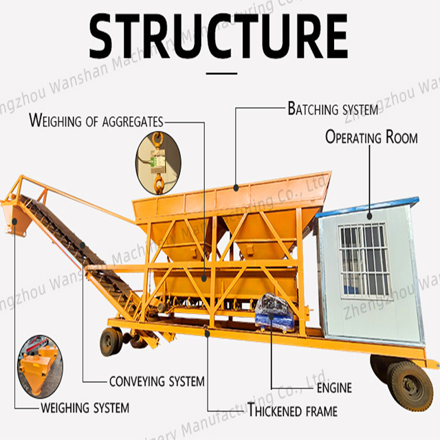 Ready Mobile Mini Mix Mobile Concrete Mixing Plant 3 Bins Cement Aggregate Batcher Automatic Weighing Batching Machine