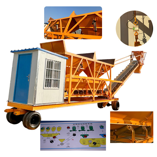 Ready Mobile Mini Mix Mobile Concrete Mixing Plant 3 Bins Cement Aggregate Batcher Automatic Weighing Batching Machine