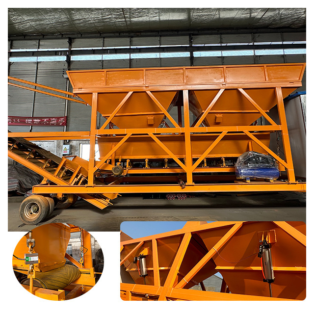 Ready Mobile Mini Mix Mobile Concrete Mixing Plant 3 Bins Cement Aggregate Batcher Automatic Weighing Batching Machine