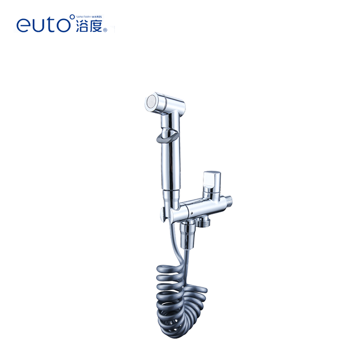 EUTO Brass Shattaf Copper Shattaf Hand Held Bidet Sprayer Set Shattaf Toilet Hose Mixer T-Valve Set Cold And Hot Water Bidet