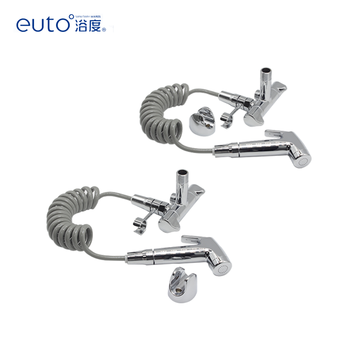 EUTO Brass Shattaf Copper Shattaf Hand Held Bidet Sprayer Set Shattaf Toilet Hose Mixer T-Valve Set Cold And Hot Water Bidet