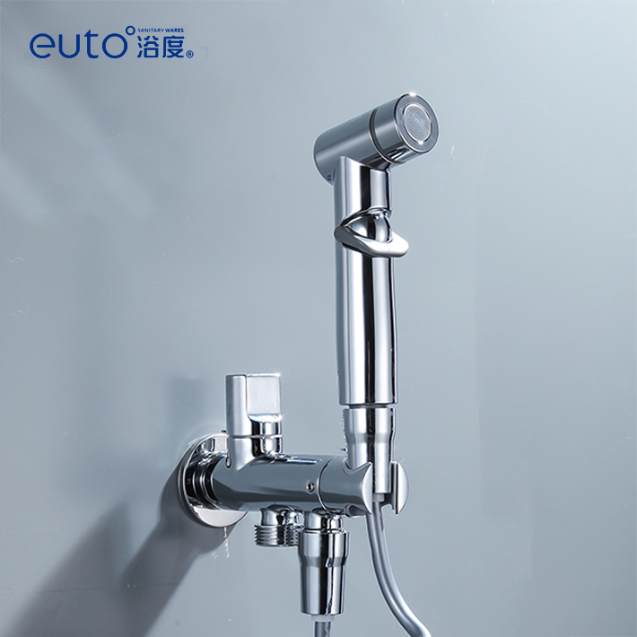 EUTO Brass Shattaf Copper Shattaf Hand Held Bidet Sprayer Set Shattaf Toilet Hose Mixer T-Valve Set Cold And Hot Water Bidet