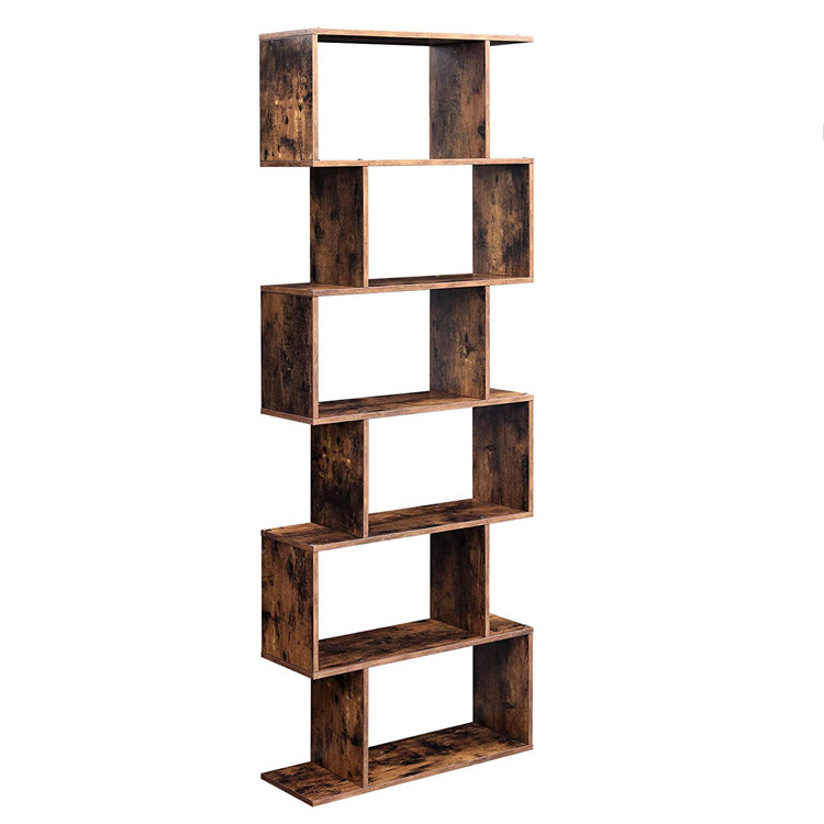 6-Tier Cube Display Wooden Bookcase Shelf and Room Divider Free Standing Decorative Storage Bookshelf Brown For Living Office