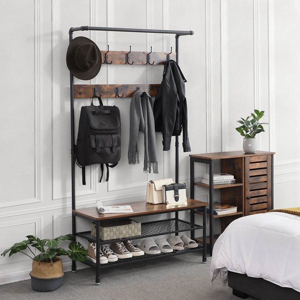 Entryway Freestanding Hat Hooks Coat Hanger Rack Stand with Storage Shelf for Living Room Bedroom Home