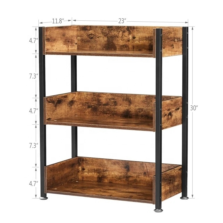 Tier Vintage Bookcase and Bookshelves Rustic Wood and Metal Shelving Unit