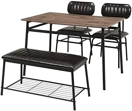 Dining Set For 4 People Chairs 2 Legs Bench Black and Faux Leather Chairs for 4 Brown Dining Kitchen Room Home Furniture