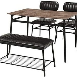 Dining Set For 4 People Chairs 2 Legs Bench Black and Faux Leather Chairs for 4 Brown Dining Kitchen Room Home Furniture