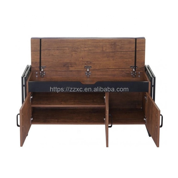 Brown Wooden Shoe Storage Cabinet Bench with Fabric Cushioned Seat