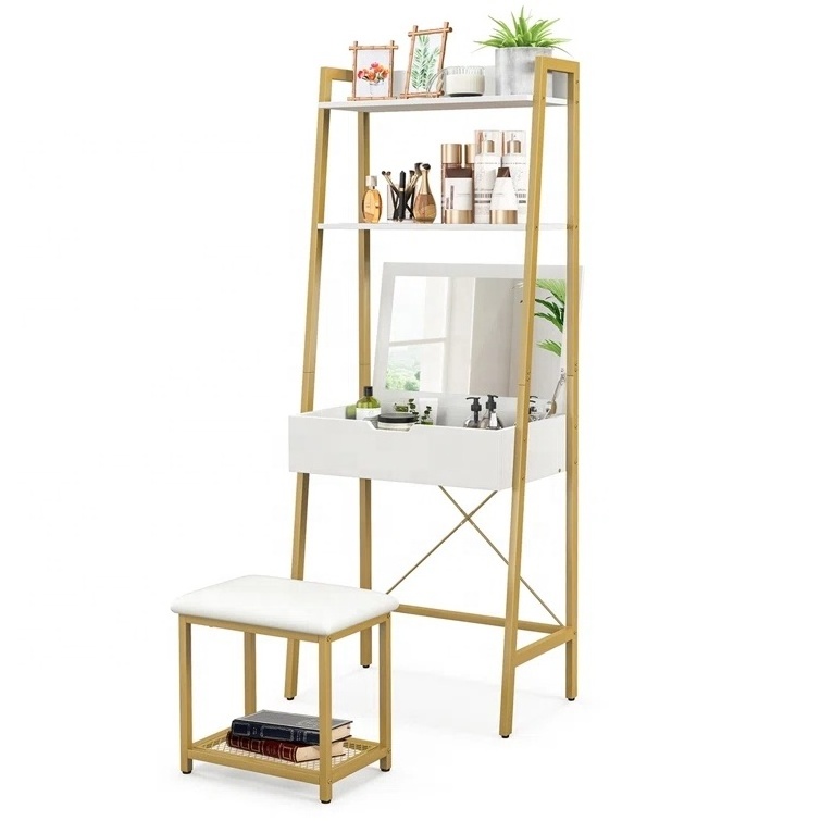 European USA Vanity Modern Cosmetic Table With Shelves Dressing Table With Mirror And Storage