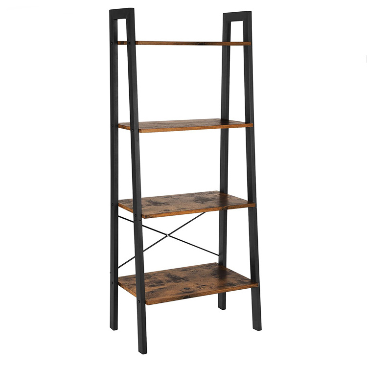 Industrial Design Bookcase 4 Tier Ladder Shelf For Living Room Bedroom Office Industrial Rustic Style