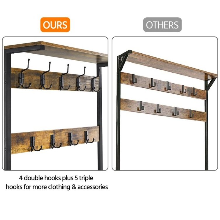 Hall Tree Clothes Garment Rack with Shoe Shelves Heavy Duty Clothing Rack Metal Clothes Rack for Bedroom Living Room