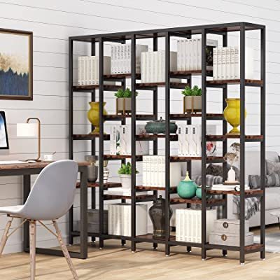 Super Wide 5 Tier Bookcase 70 Inches Etagere Bookshelf with 21 Shelves Industrial Style Large Open Bookcase For Home Office