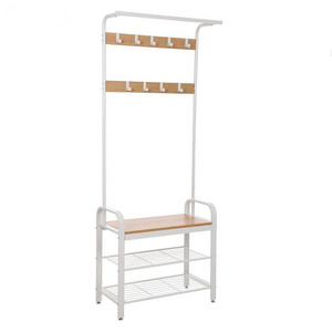 Coat Rack, Coat Stand with Shoe Storage Bench Hall Tree with Shoe Rack 3-in-1 Design Steel Frame for Hallway