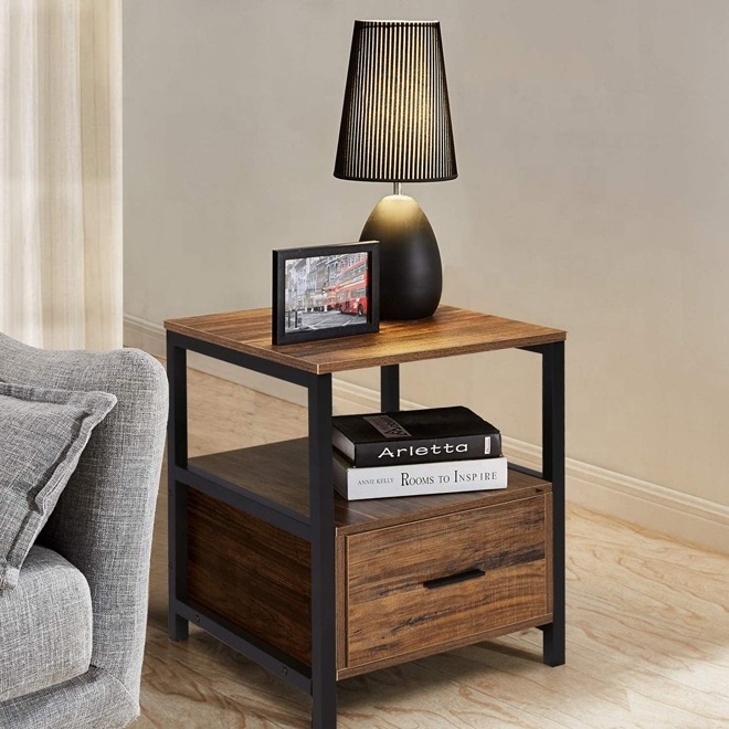 Sofa Side Table Wood Night Stand With One Drawer Underneath