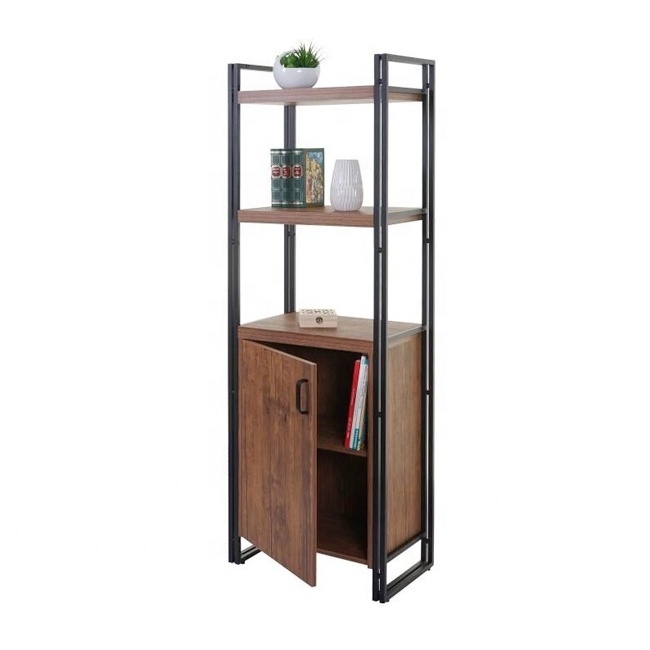 Living Room Standing Unit Bookcase with Stable Steel Frame for Bedroom, Office, Industrial Design in Rustic Brown