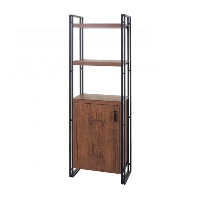 Living Room Standing Unit Bookcase with Stable Steel Frame for Bedroom, Office, Industrial Design in Rustic Brown