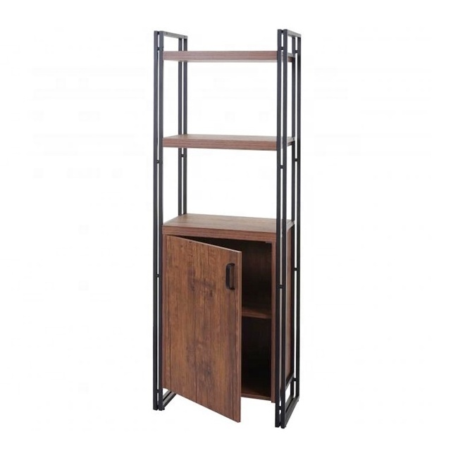 Living Room Standing Unit Bookcase with Stable Steel Frame for Bedroom, Office, Industrial Design in Rustic Brown