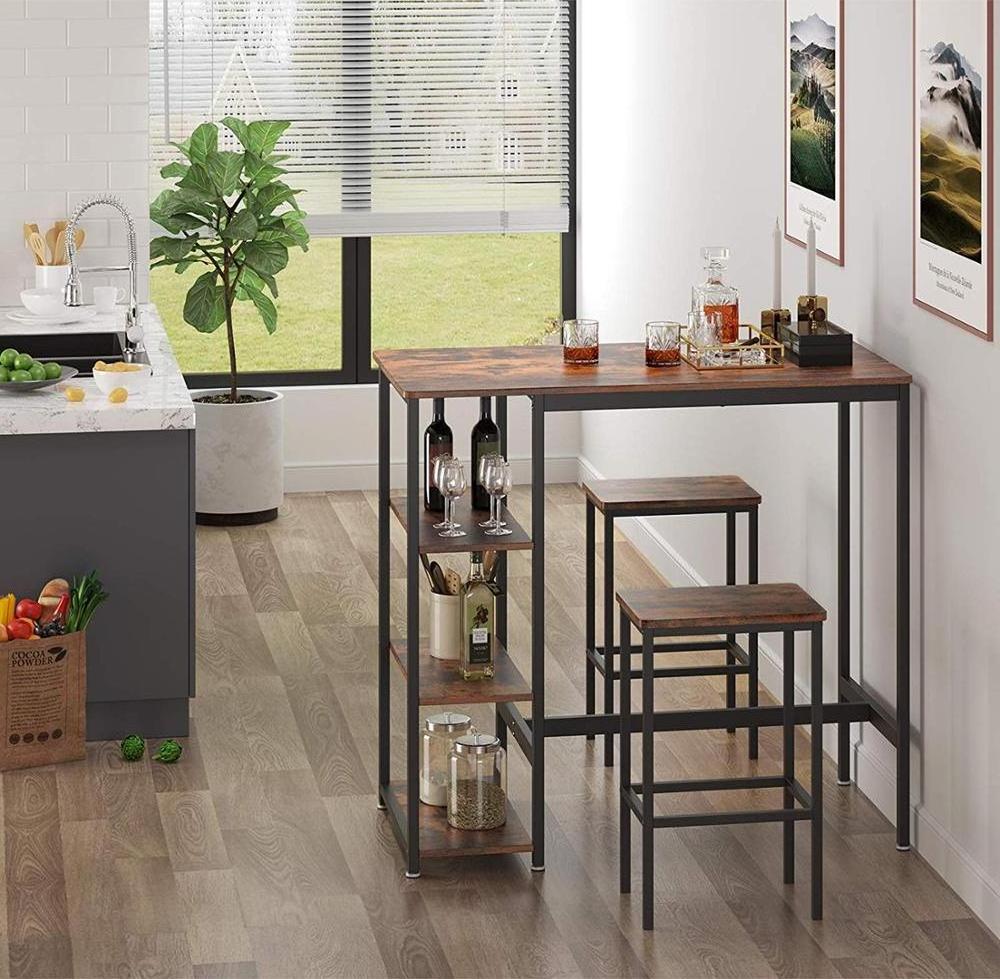 Industrial Kitchen Counter Height Dining Bar Table with 3 Storage Shelves for Dining Room