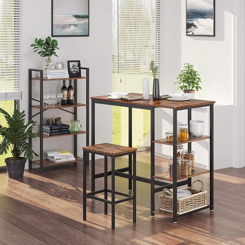 Industrial Kitchen Counter Height Dining Bar Table with 3 Storage Shelves for Dining Room