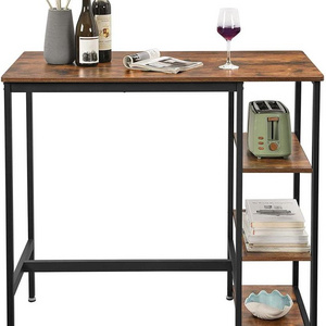 Industrial Kitchen Counter Height Dining Bar Table with 3 Storage Shelves for Dining Room