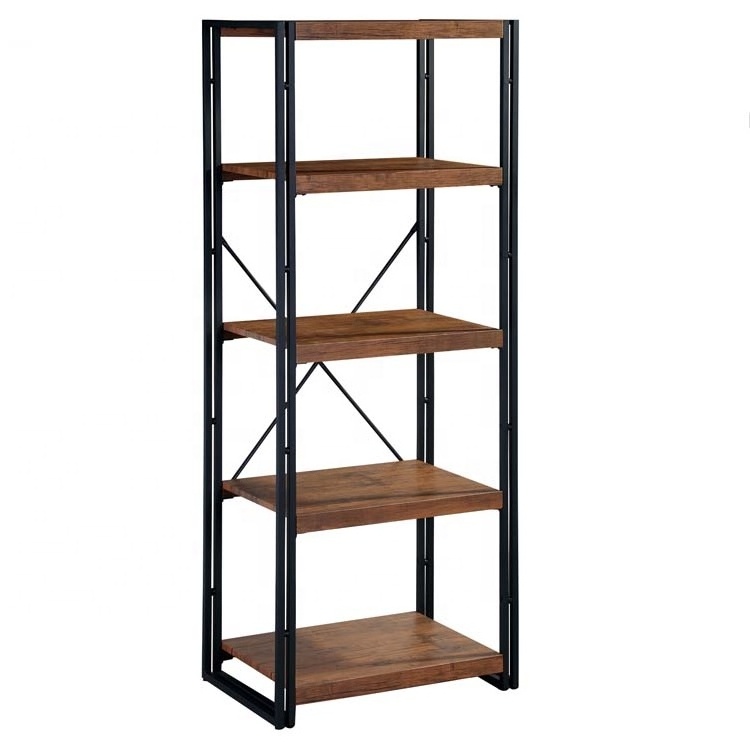 5-Tier Multipurpose Metal Wood Industrial Bookshelf for Living Room