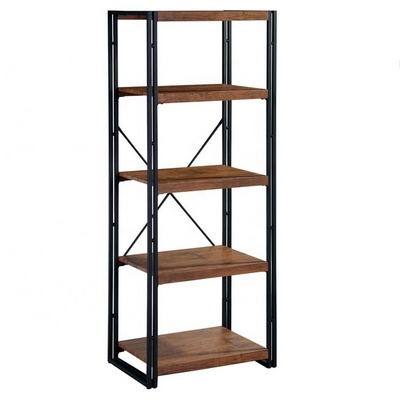 5-Tier Multipurpose Metal Wood Industrial Bookshelf for Living Room