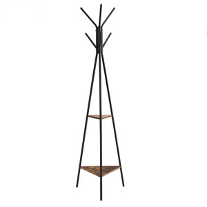 Coat Rack Freestanding Coat Hanger Stand Hall Tree with 2 Shelves for Clothes Hat Bag Industrial Style Rustic Brown and Black