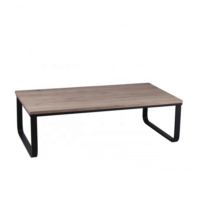 Wood Effect Top Low Height Coffee Tea Table With Black Metal Legs