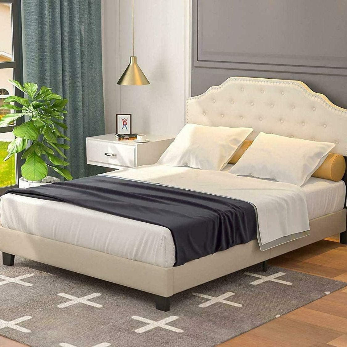 Full Upholstered Bed Frame with Button Tufted Headboard