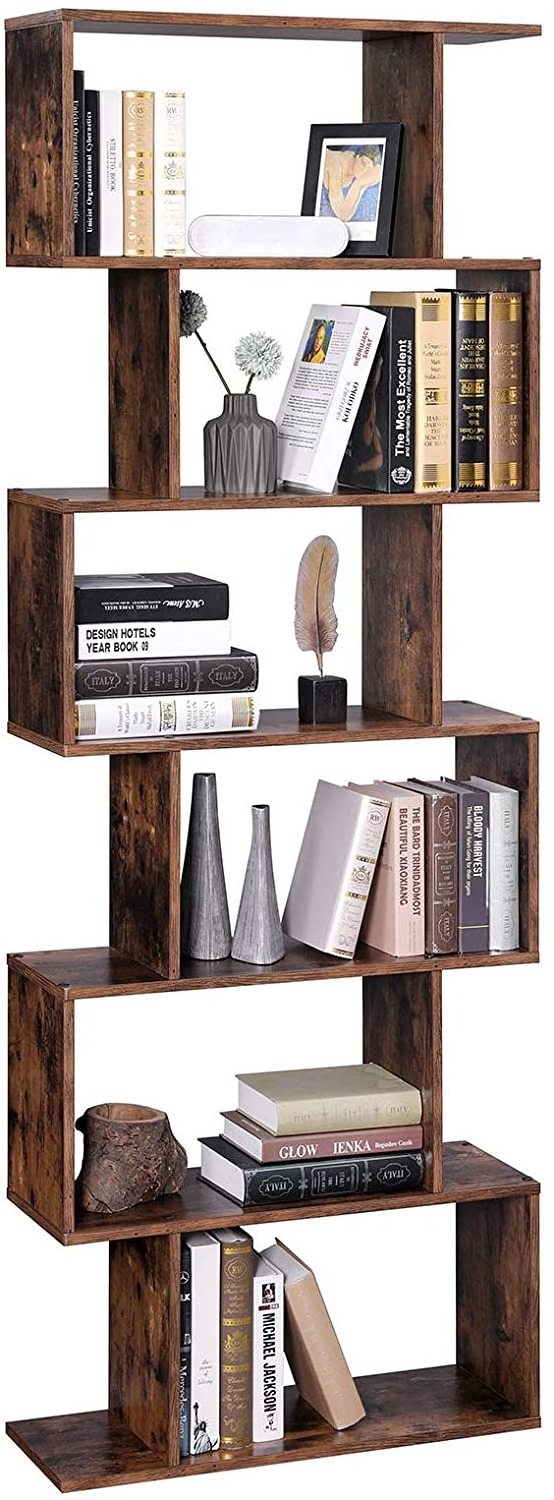 6-Tier Cube Display Wooden Bookcase Shelf and Room Divider Free Standing Decorative Storage Bookshelf Brown For Living Office