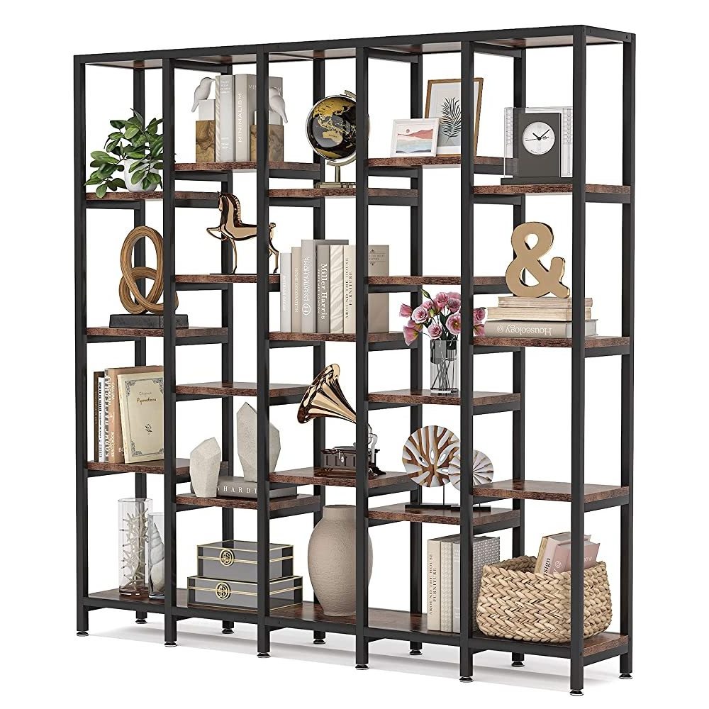 Super Wide 5 Tier Bookcase 70 Inches Etagere Bookshelf with 21 Shelves Industrial Style Large Open Bookcase For Home Office